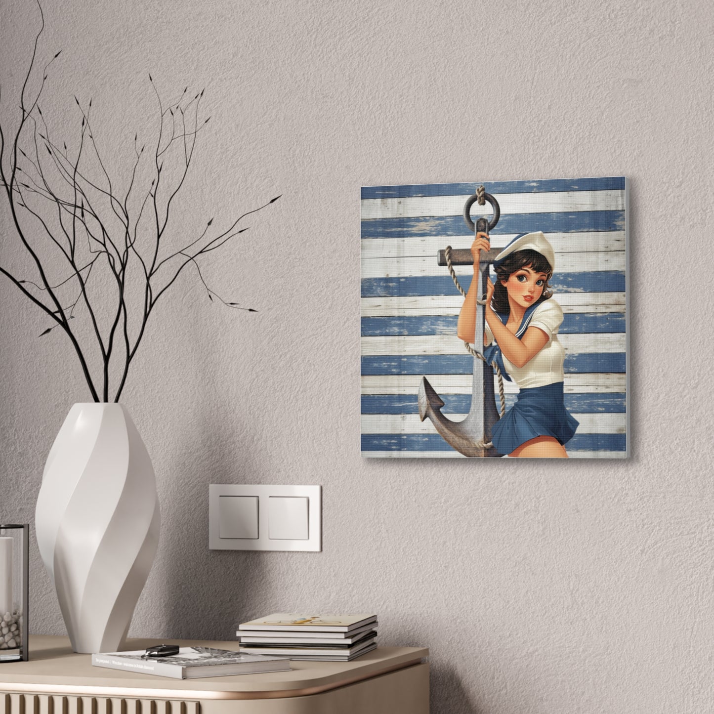 Nautical Pin-Up: Vintage Sailor Charm Stretched Canvas Print