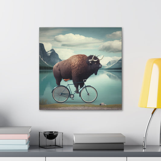 Ride of the Bison: Whimsical Wilderness stretched canvas print