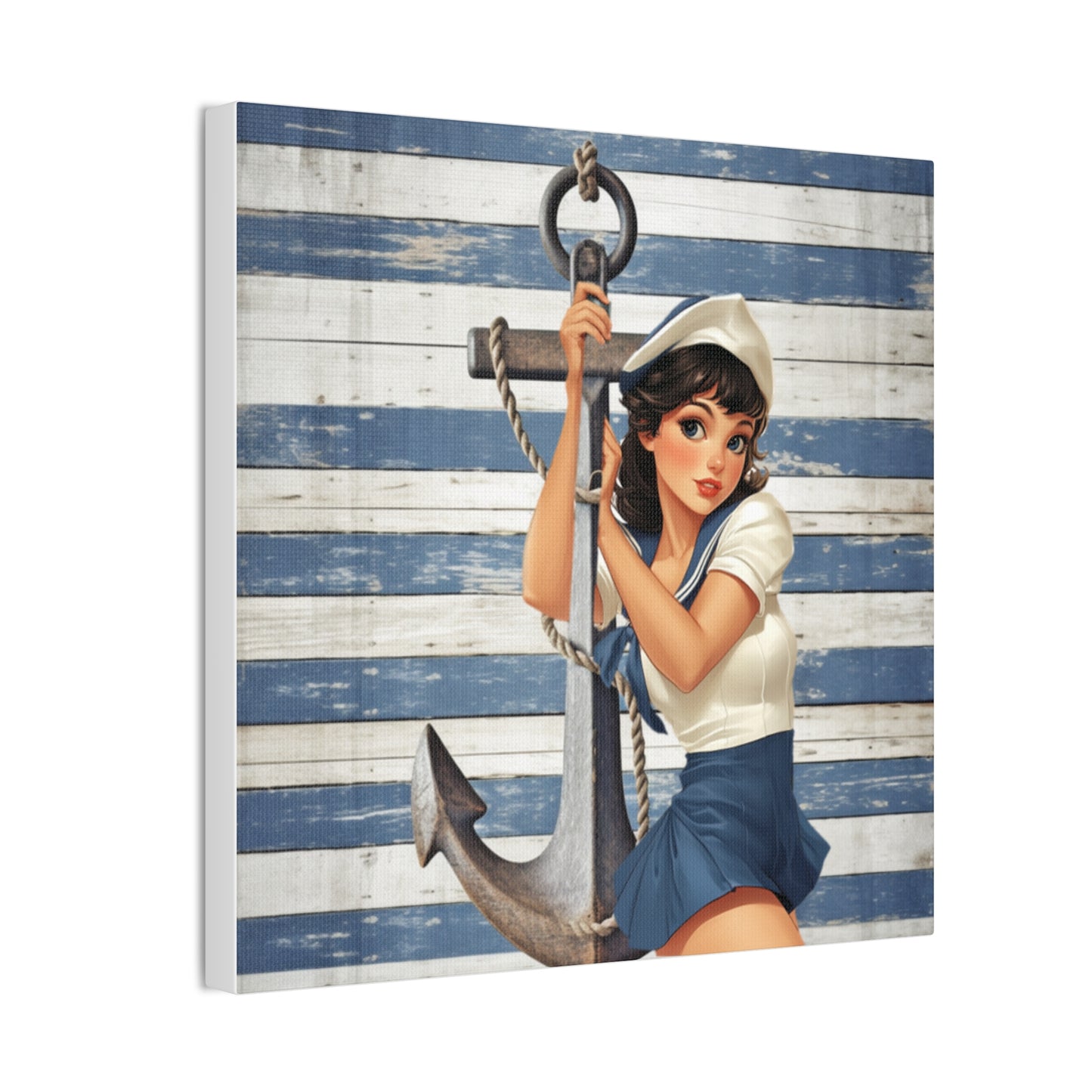Nautical Pin-Up: Vintage Sailor Charm Stretched Canvas Print