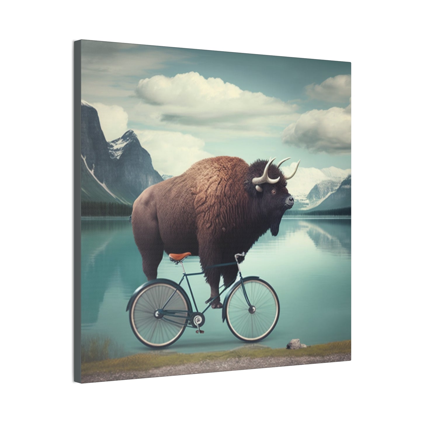 Ride of the Bison: Whimsical Wilderness stretched canvas print