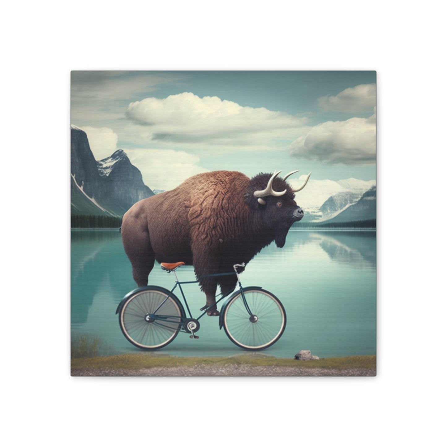 Ride of the Bison: Whimsical Wilderness stretched canvas print