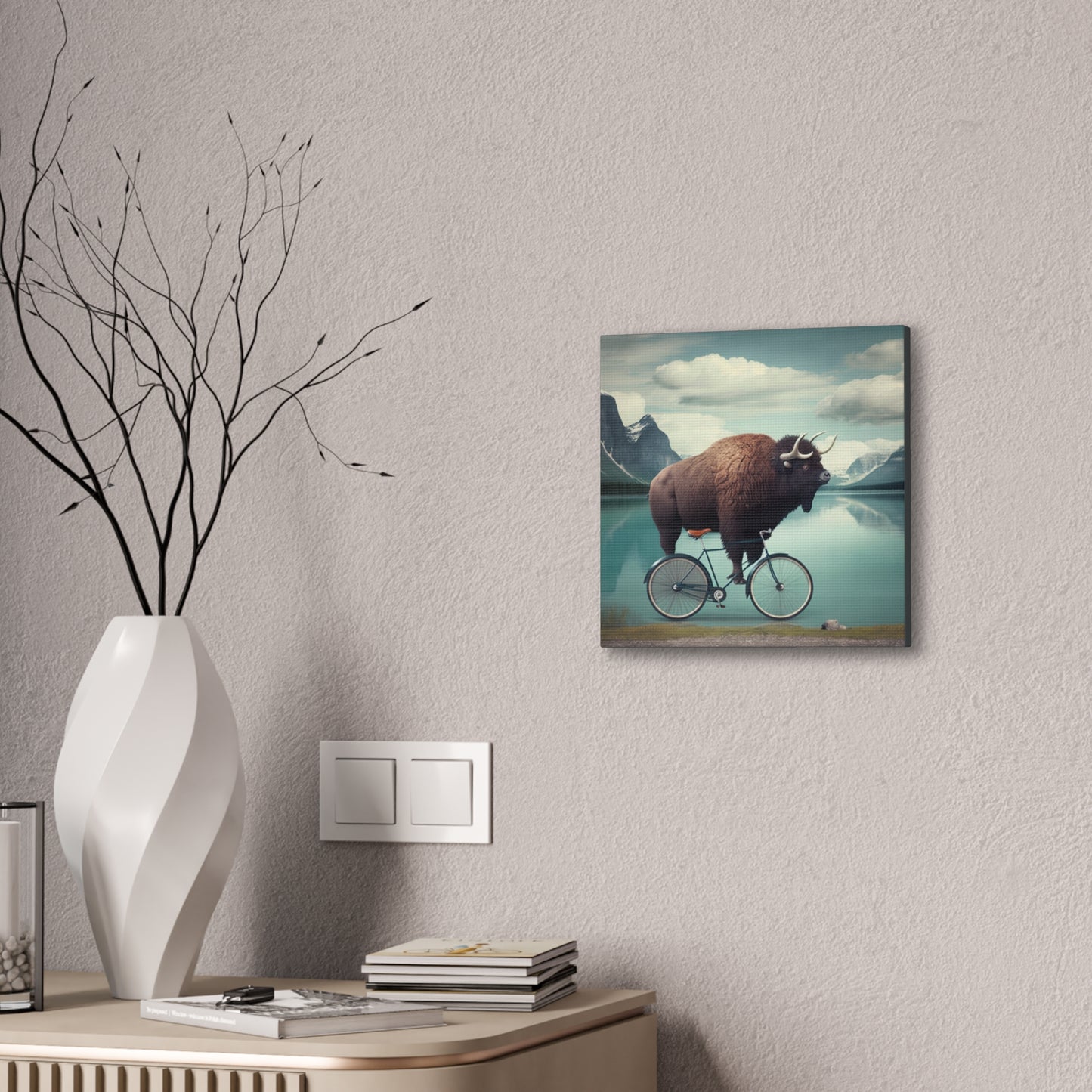 Ride of the Bison: Whimsical Wilderness stretched canvas print