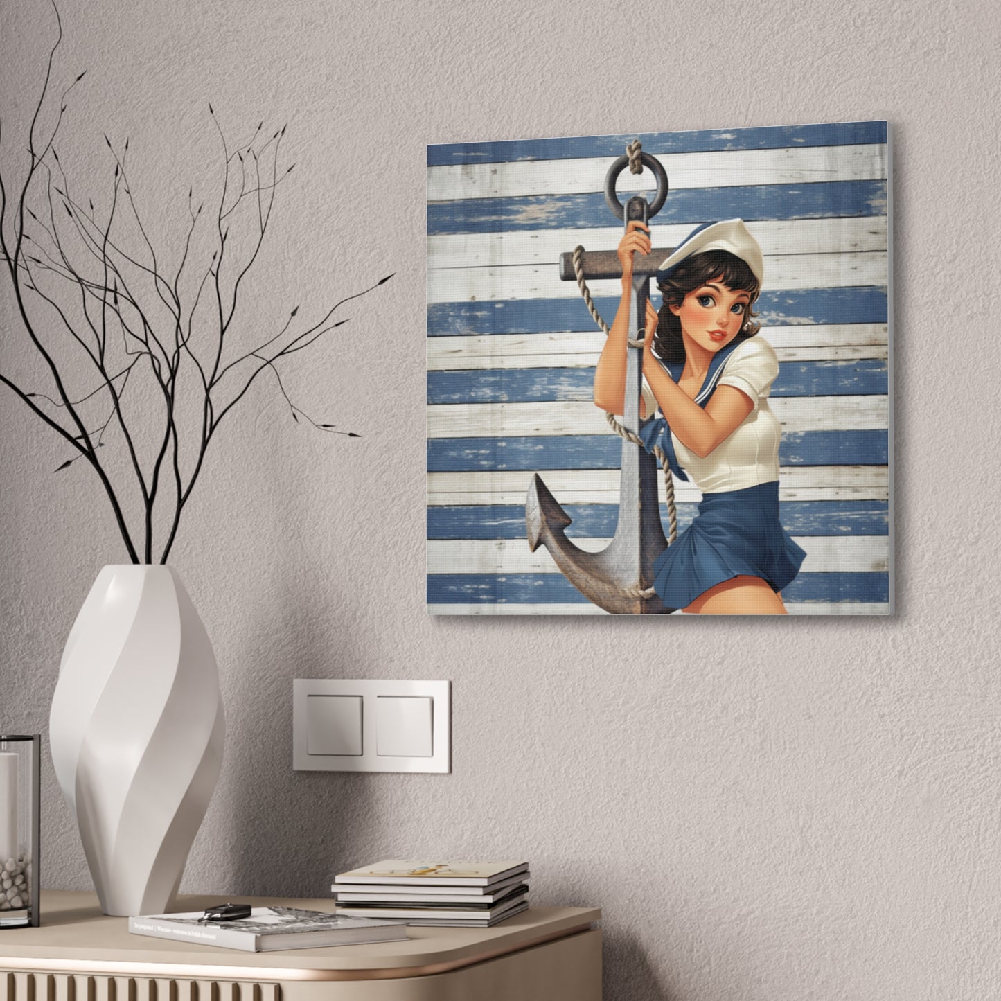 Nautical Pin-Up: Vintage Sailor Charm Stretched Canvas Print