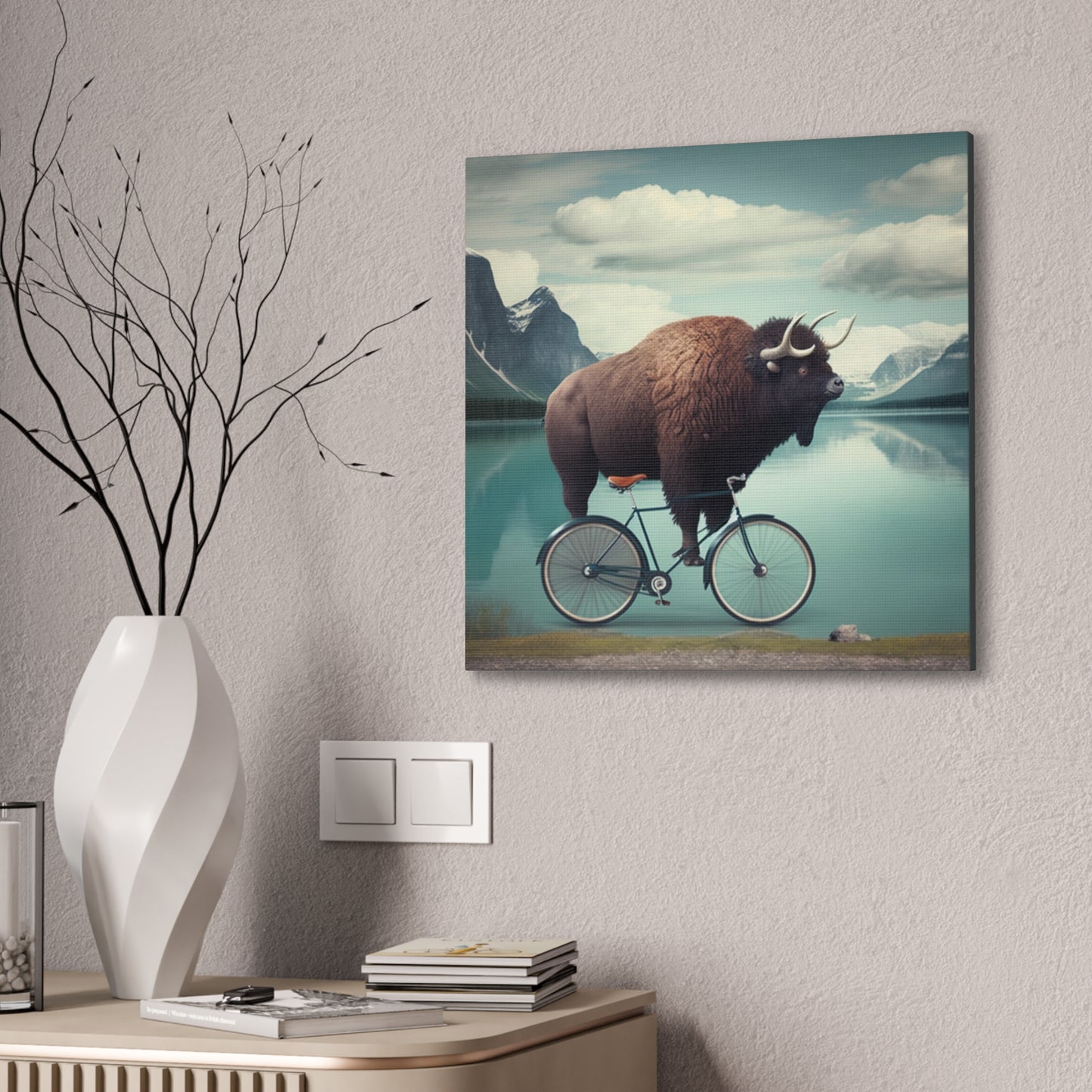 Ride of the Bison: Whimsical Wilderness stretched canvas print