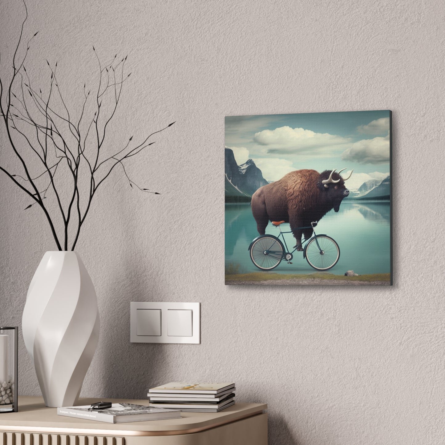 Ride of the Bison: Whimsical Wilderness stretched canvas print