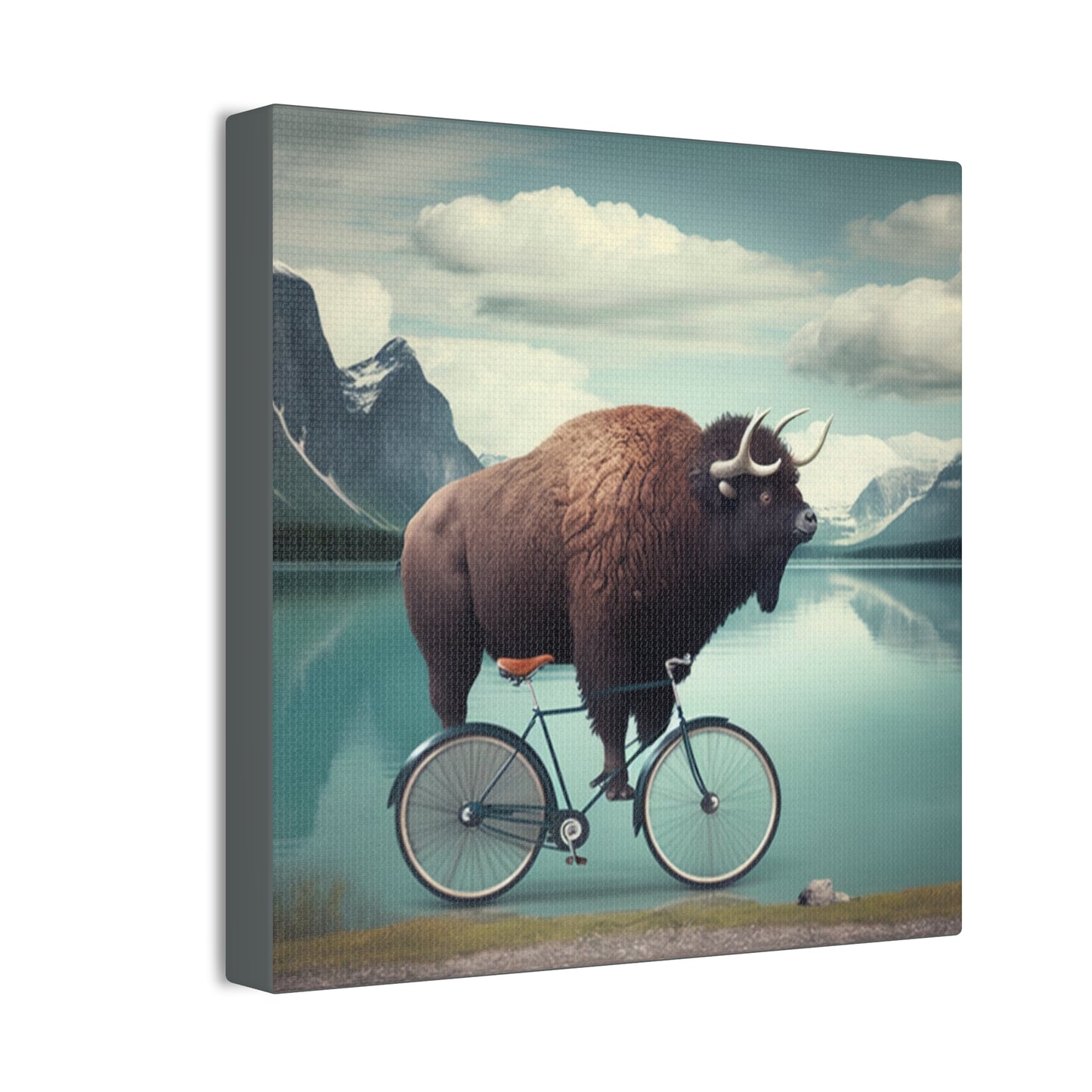 Ride of the Bison: Whimsical Wilderness stretched canvas print
