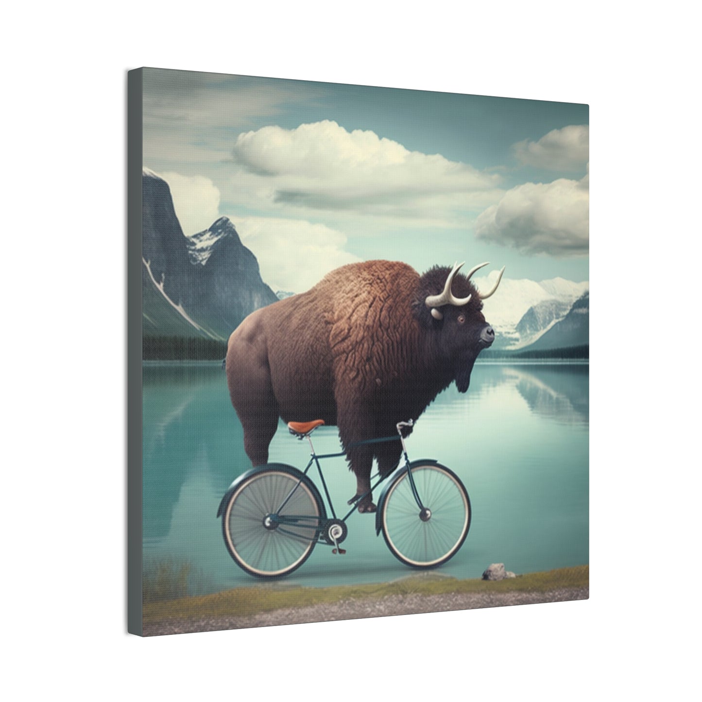 Ride of the Bison: Whimsical Wilderness stretched canvas print